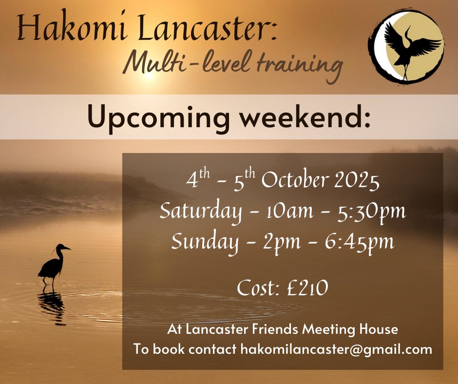 Our next #Hakomi training is Sat &amp; Sun 4th-5th Oct. More details on my website here: jamiefearn.co.uk/training/ #hakomilancaster #experientiallearning #embodiment #bodymindconnection #TherapistsConnect #bodymind #wellbeing #mindfulness #therapisttwitter #helpthehelpers #selfcare