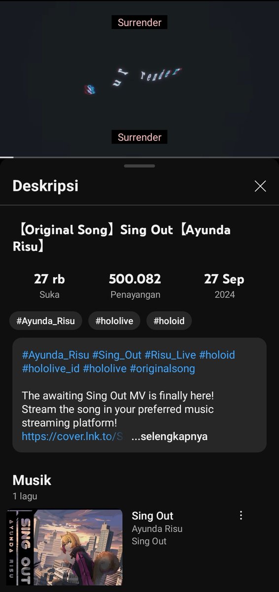 AlFa_As24's tweet photo. 500K reached!! Woo-Hoo!!! 🎉
#Ayunda_Risu
#Sing_Out https://t.co/ptmjmyCecP