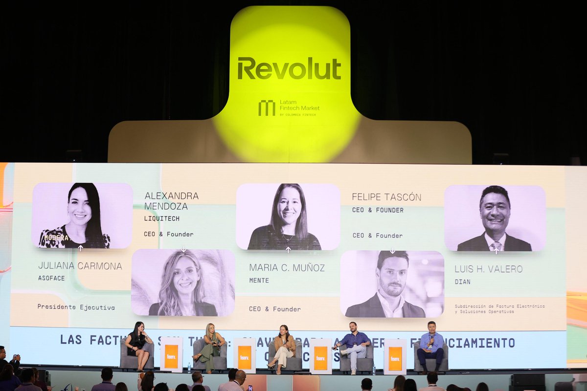 💸Revolut Stage | Damos inicio al panel "Las facturas son tuyas: claves para acceder a financiamiento sin obstáculos", moderado por Juliana Carmona (<a href="/julianacarmonag/">Juliana Carmona ⚡</a>) Presidente Ejecutiva de Asoface (<a href="/AsofaceCol/">Asoface</a>). Los panelistas serán: Alexandra Mendoza (<a href="/Ale_Mendoza_DC/">Alexandra Mendoza</a>) CEO &amp;