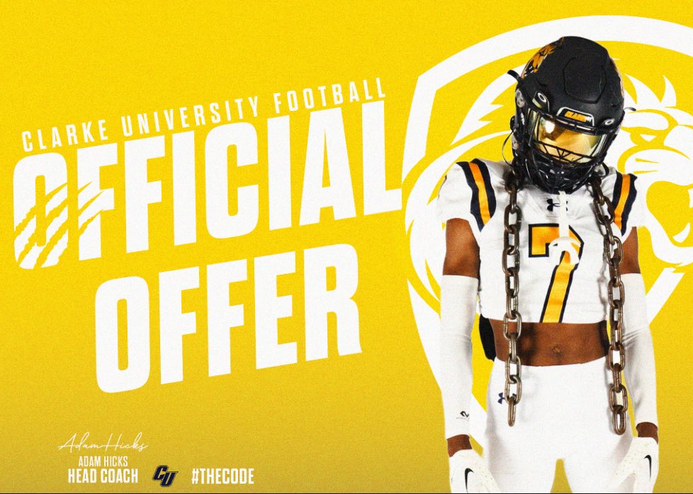 Im excited to annouce my third offer to play college football <a href="/ClarkePrideFB/">Clarke Pride Football</a>! Thank you to <a href="/CoachHicksCU/">Adam Hicks</a> and Coach Murray for the opportunity! <a href="/TupperCoach/">Dustin Tupper</a>