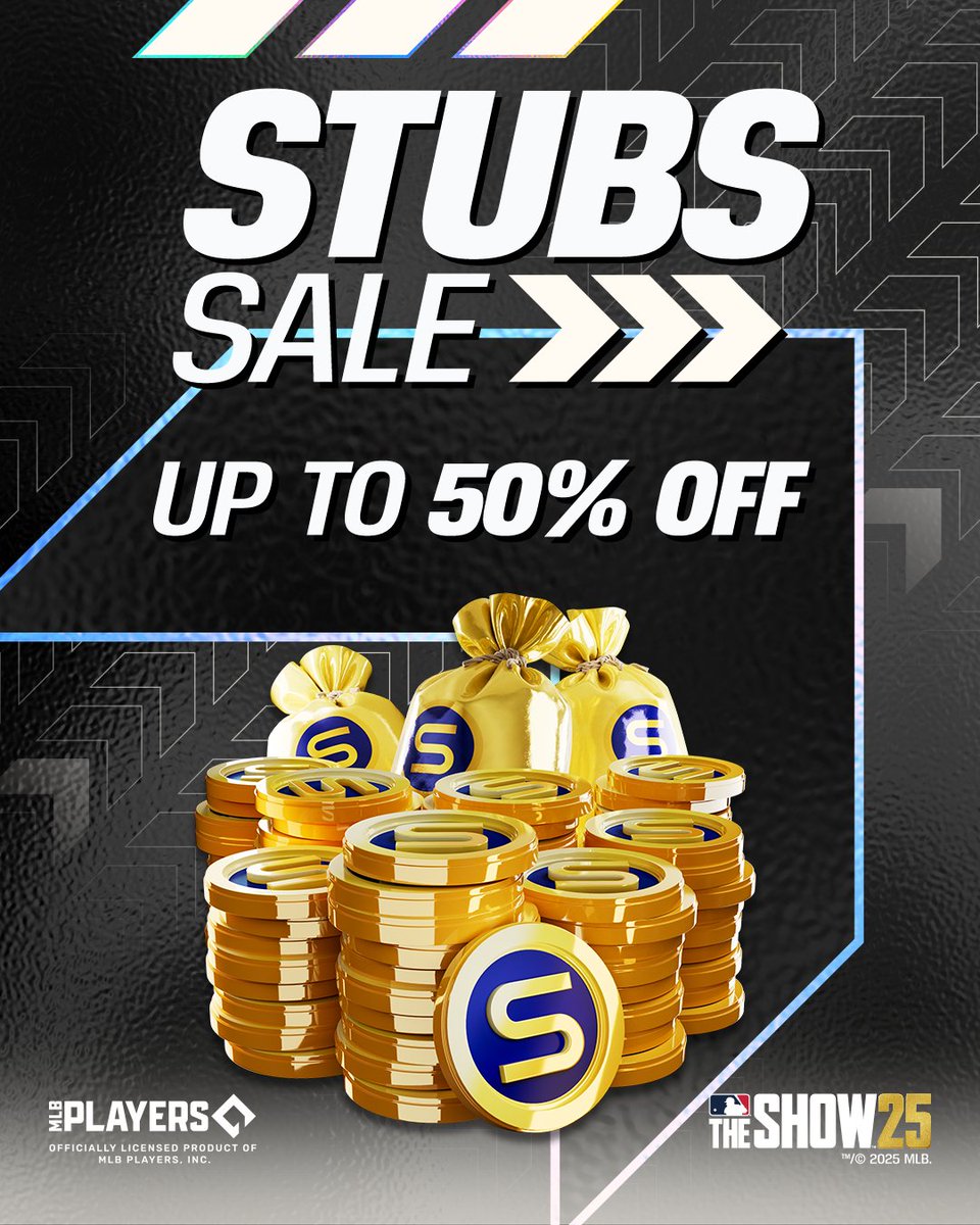Stubs are up to 50% OFF in #MLBTheShow 25! 💰

Now’s the time to complete collections faster and grab those missing stars for your squad. 

Get them now!

<a href="/PlayStation/">PlayStation</a>: mlbthe.show/StubsPS
<a href="/Xbox/">Xbox</a>: mlbthe.show/XboxStubs
<a href="/NintendoAmerica/">Nintendo of America</a>: Nintendo Switch eShop