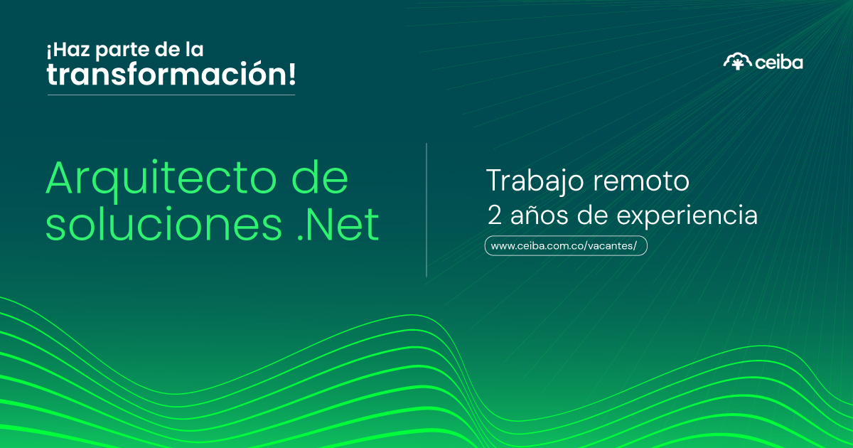 CeibaSoftware's tweet image. ¡Haz parte de la transformación #NET!

En la #FamiliaCeiba buscamos Arquitecto de software .NET.

📝 Aplica en acortar.link/6GP3k6 
🔎 Visita nuestro sitio acortar.link/1dpC85

#Netcore #Arquitecto #TrabajoRemoto #NetArquitect