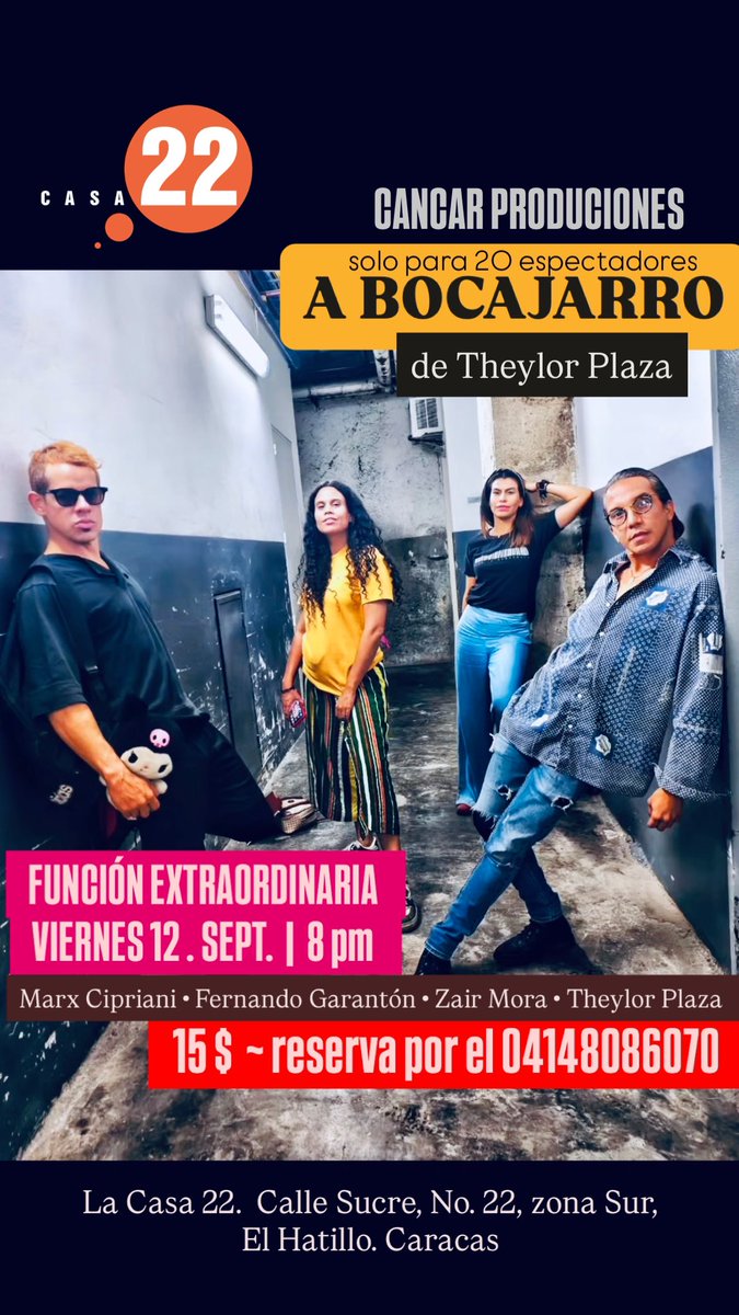 destinohatillo's tweet photo. #Hoy en @casa22hatillo están de teatro #Reposicion "A Boca jarro" c. Sucre El Hatillo #amarxtecd @Zairjah @TheylorPlaza #fer_garanton c. Sucre El Hatillo https://t.co/LCu5Wdih9U