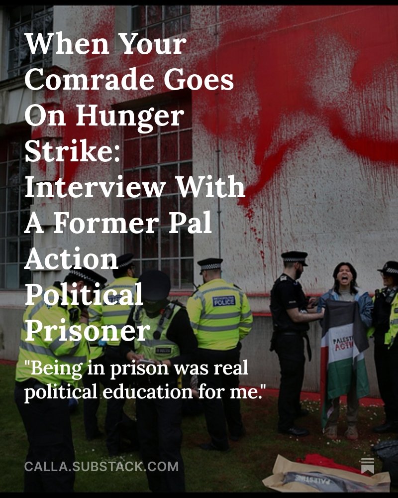 This interview with a former Palestine Action political prisoner will be in inboxes tomorrow morning!

We discussed lessons from T. Hoxha's hunger strike for comrades on the inside and outside

Subscribe to receive it first...all my writing is free of course