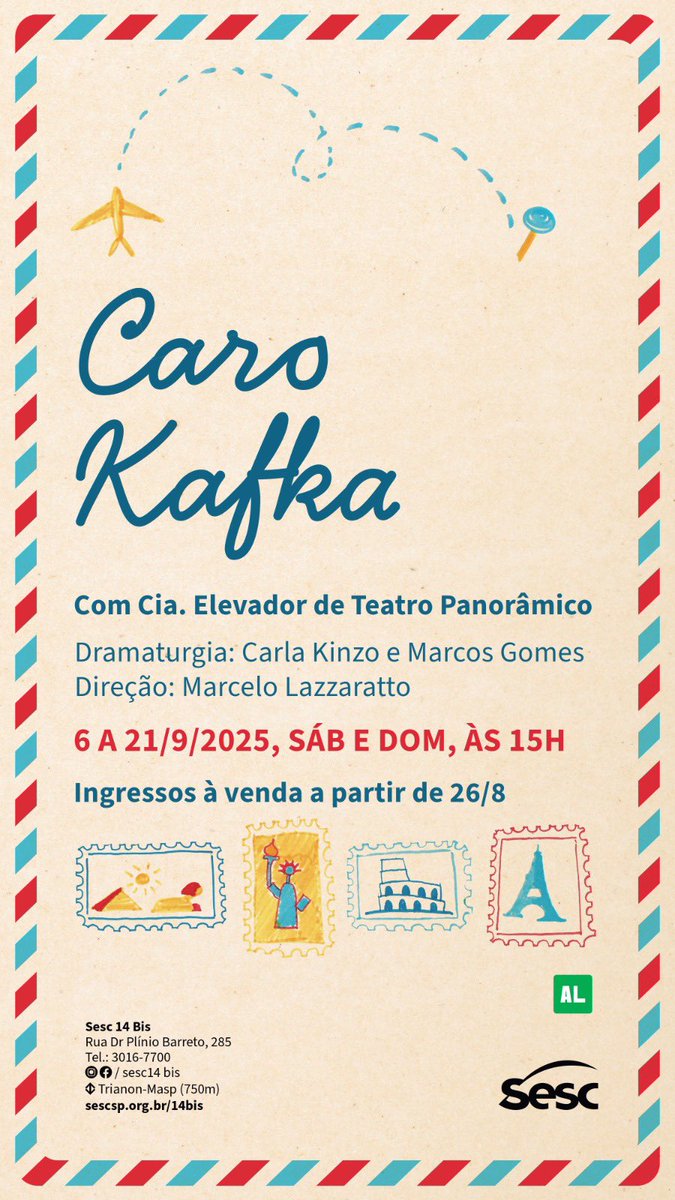 cadê vocês indo no Sesc 14Bis assistir “Caro Kafka” hein? Só mais 2 finais de semana!!! Chamem que eu descolo ingressinhos!
