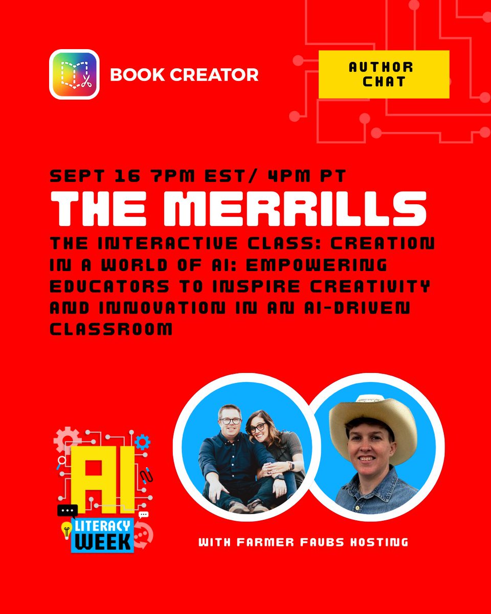 themerrillsedu ๐๐๐ #interACTIVEclass (@themerrillsedu) on Twitter photo YEEHAW, friends! ๐ค
Weโre saddling up for <a href="/BookCreatorApp/">Book Creator Team</a>'s AI Literacy Week! ๐ด
๐ค Sept 16 @ 7pm EST / 4pm PT
๐จ Creativity
๐ก Innovation
๐ค and the future of AI in the classroom!
All hosted by the โจLEGENDARYโจ <a href="/farmerfaubs/">Farmer Faubs ๐ค +๐</a>! ๐คฉ
๐ bookcreator.com/2025/08/ai-litโฆ YEEHAW, friends! ๐ค
Weโre saddling up for <a href="/BookCreatorApp/">Book Creator Team</a>'s AI Literacy Week! ๐ด
๐ค Sept 16 @ 7pm EST / 4pm PT
๐จ Creativity
๐ก Innovation
๐ค and the future of AI in the classroom!
All hosted by the โจLEGENDARYโจ <a href="/farmerfaubs/">Farmer Faubs ๐ค +๐</a>! ๐คฉ
๐ bookcreator.com/2025/08/ai-litโฆ