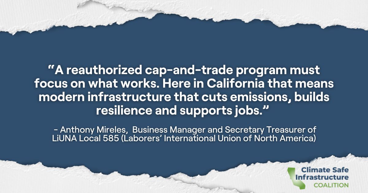 🚨 ICYMI: Anthony Mireles of <a href="/LIUNA/">LIUNA</a> Local 585 calls on #CALeg and <a href="/CAgovernor/">Governor Gavin Newsom</a> to extend Cap &amp; Trade. We must prioritize jobs + infrastructure investments to cut emissions, boost resilience, and deliver real community benefits. Read the full article here: bit.ly/4pfuP3F