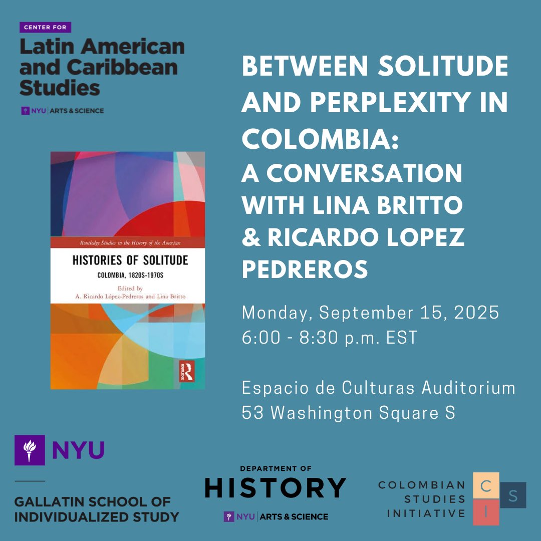 If you happen to be in NYC this Monday at 6 at NYU, ⁦<a href="/BrittoHistory/">Lina Britto</a>⁩ and I will be discussing histories of Colombia. Hope to see you there.