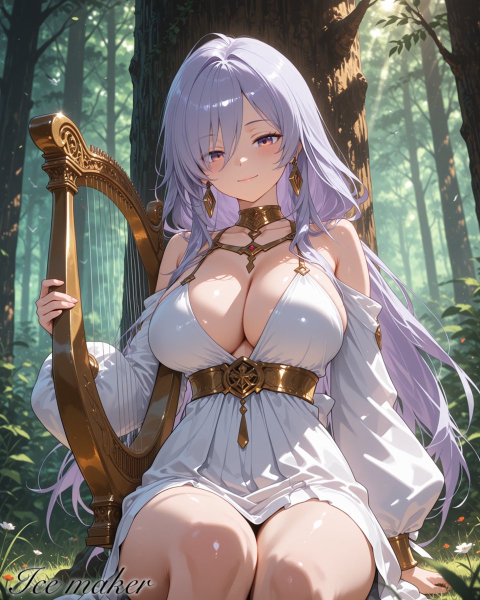 _ice_maker's tweet image. Mikaela Hoshii playing harp

#MikaelaHoshii #icemakerOCs #animegirl #AIart #aiartist