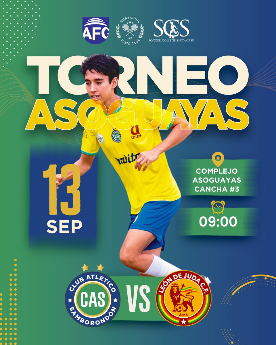 ⚽ Un nuevo desafío nos espera esté sábado
CAS Sub 16 se mide ante León de Judá en una jornada de Torneo AsoGuayas, para sumar experiencia.

📍 Complejo AsoGuayas | 🏟️ Cancha #3
🔹 CAS vs León de Judá
🗓️ Sábado 13 de septiembre | 🕘 09:00

💬Acompáñanos y sigamos alentando a CAS.
