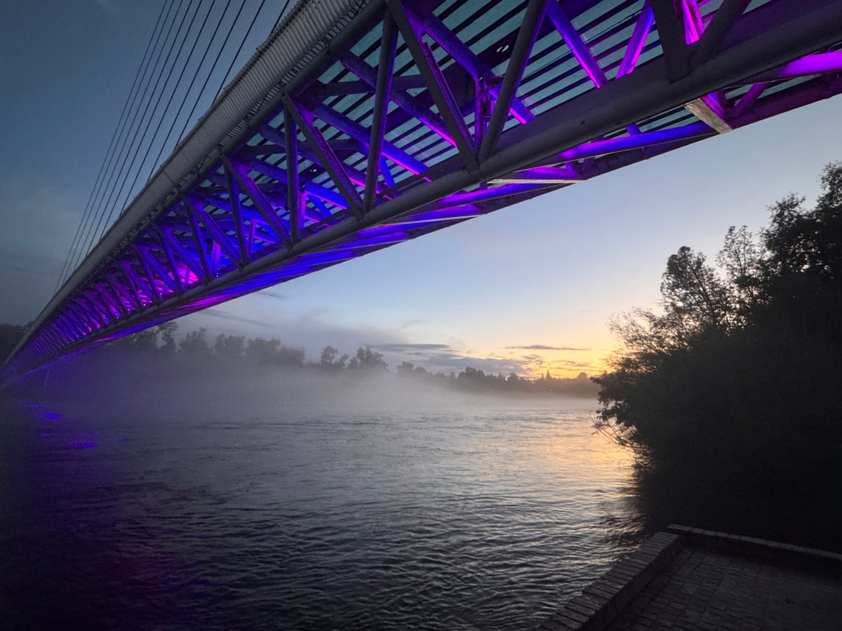 KRCR7's tweet photo. The #SundialBridge in #Redding, #California, was lit purple and blue on September 10, 2025, for #SuicidePreventionDay. Thanks to Dena Platz for sharing these photos! (https://t.co/iVVmS60kM6) SEND US YOUR PHOTOS! Use 'Chime In' in the KRCR App, or go to https://t.co/LuA4pcUX18 https://t.co/HIBbw5hMyo