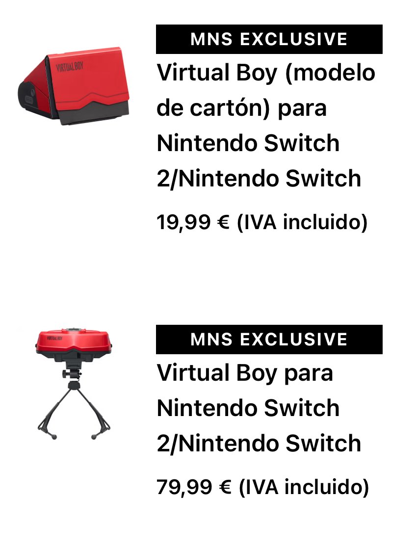 CronicaSwitch2's tweet photo. Ya en reserva, una de las curiosidades del #NintendoDirect #VirtualBoy para #NintendoSwitch y -#NintendoSwitch2 
Modelo cartón 20€
Modelo clásico 80€ https://t.co/VhYjWuXmTS