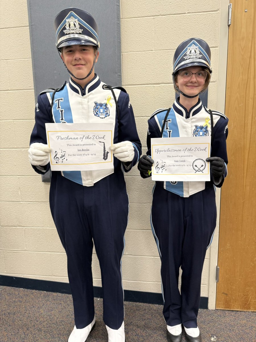 We are on the road to Stow! Hoping for another <a href="/TwinsburgFB/">Tigers Football</a> win!

Big shouts to this week’s Under and Upperclassmen of the Week: Ian B. and Sage V!

Great kids make a great Band!