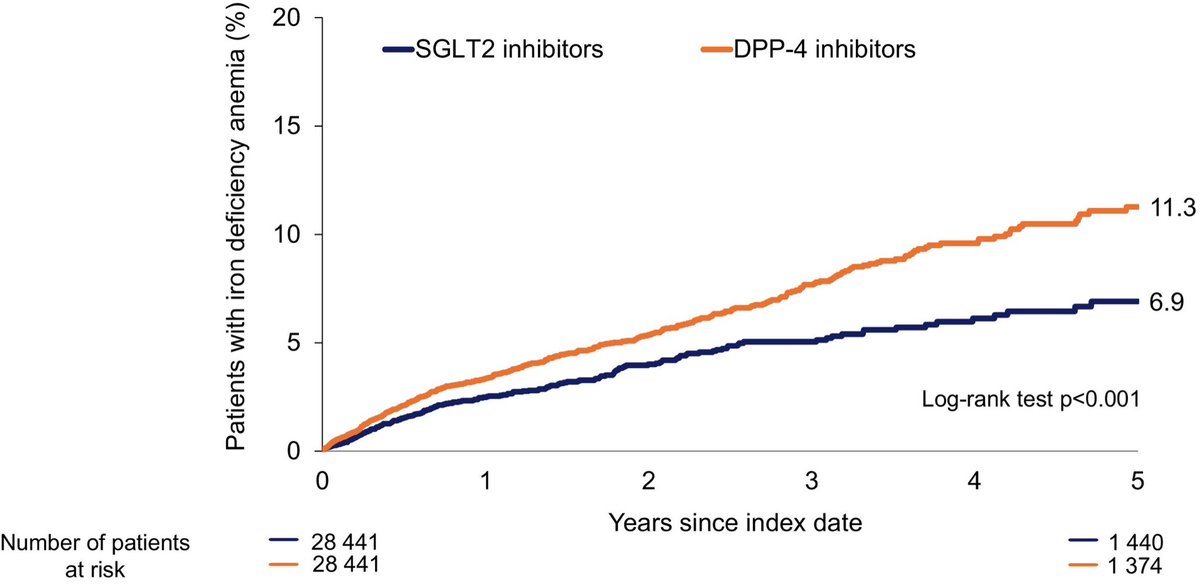 Ahmed Bennis (@drbennisahmed) on Twitter photo SGLT2 inhibitor therapy and lower incidence of iron deficiency anaemia in patients with type 2 diabetes: A retrospective cohort study from Germany
SGLT2i therapy was associated with a lower incidence of IDA in T2DM patients compared to DPP-4i therapy. These findings suggest a SGLT2 inhibitor therapy and lower incidence of iron deficiency anaemia in patients with type 2 diabetes: A retrospective cohort study from Germany
SGLT2i therapy was associated with a lower incidence of IDA in T2DM patients compared to DPP-4i therapy. These findings suggest a
