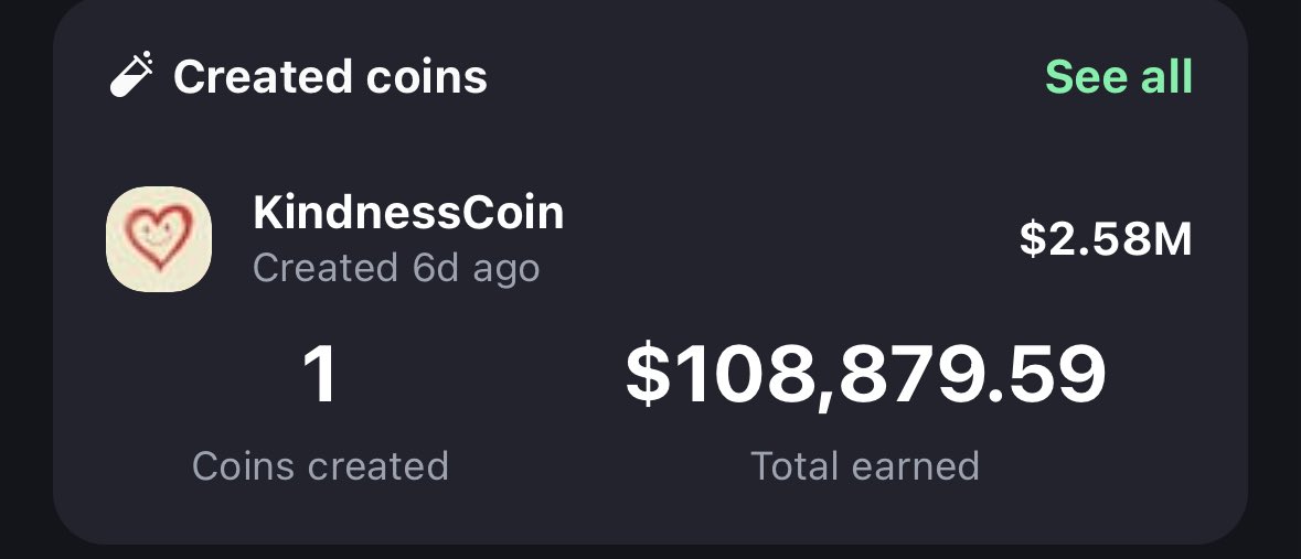 .<a href="/TheKindCoin/">KindnessCoin</a> has earned over $100,000 in creator rewards on pumpfun 

they have given away over $70k of it so far 

This space is changing