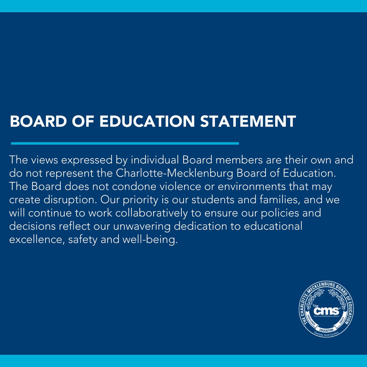 A statement from the Charlotte-Mecklenburg Board of Education