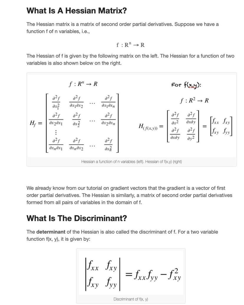 PromiseNwankw14's tweet image. 📘 Day 27: AI/ML Journey
🔹 Math → Hessian Matrix = 2nd-order partial derivatives
🔹 Second Derivative Test → tells if a point is min, max, or saddle
Critical for optimization in ML 🚀
#AI #MachineLearning #MathForAI #Optimization #MumInTech