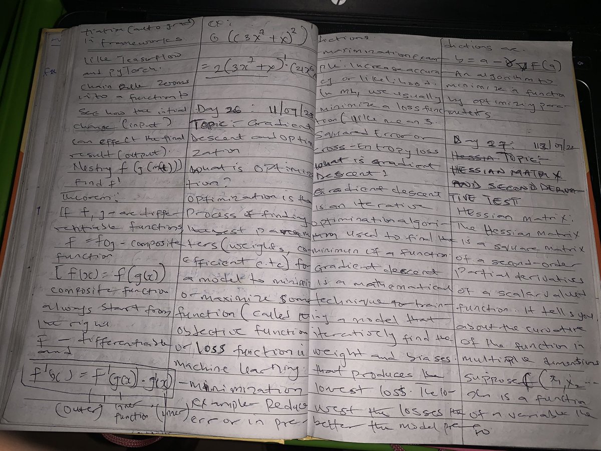 PromiseNwankw14's tweet image. 📘 Day 27: AI/ML Journey
🔹 Math → Hessian Matrix = 2nd-order partial derivatives
🔹 Second Derivative Test → tells if a point is min, max, or saddle
Critical for optimization in ML 🚀
#AI #MachineLearning #MathForAI #Optimization #MumInTech