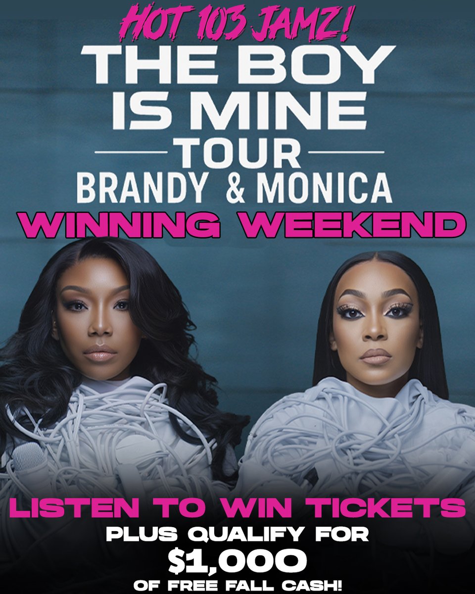 Hot103Jamz's tweet image. It's a BRANDY + MONICA CONCERT WINNING WEEKEND!!! Keep it locking in all weekend for your chance to WIN TICKETS - plus - we're gonna get you qualified for $1,000 in Free Fall Cash!!!
IT PAYS TO LISTEN! #kansascity #kcmo #kck #listentowin