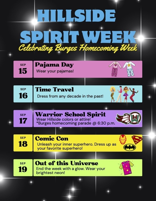 HillsideEPISD's tweet photo. Hillside Spirit Week
Join us in celebrating Burges' Homecoming week! https://t.co/LLmx2A6DCE