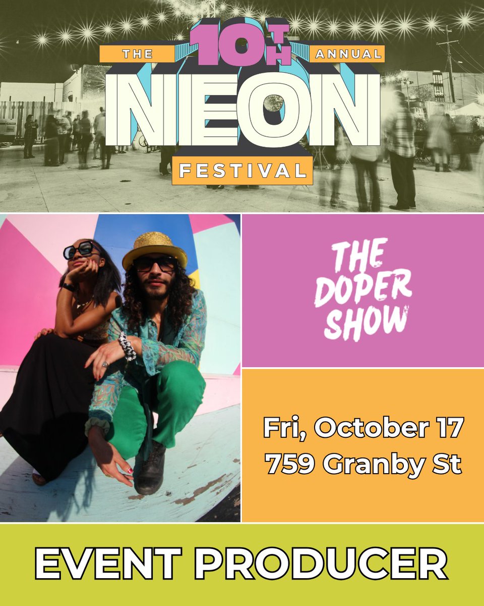 Producer Highlight: The Doper Show 🎨

Known for their monthly “Artist Show &amp; Tell” at Pure Lagos Gallery, Jaida G. and Tony C. are a dynamic duo blending art, storytelling, and community. 

Experience their work at NEON Festival this October.