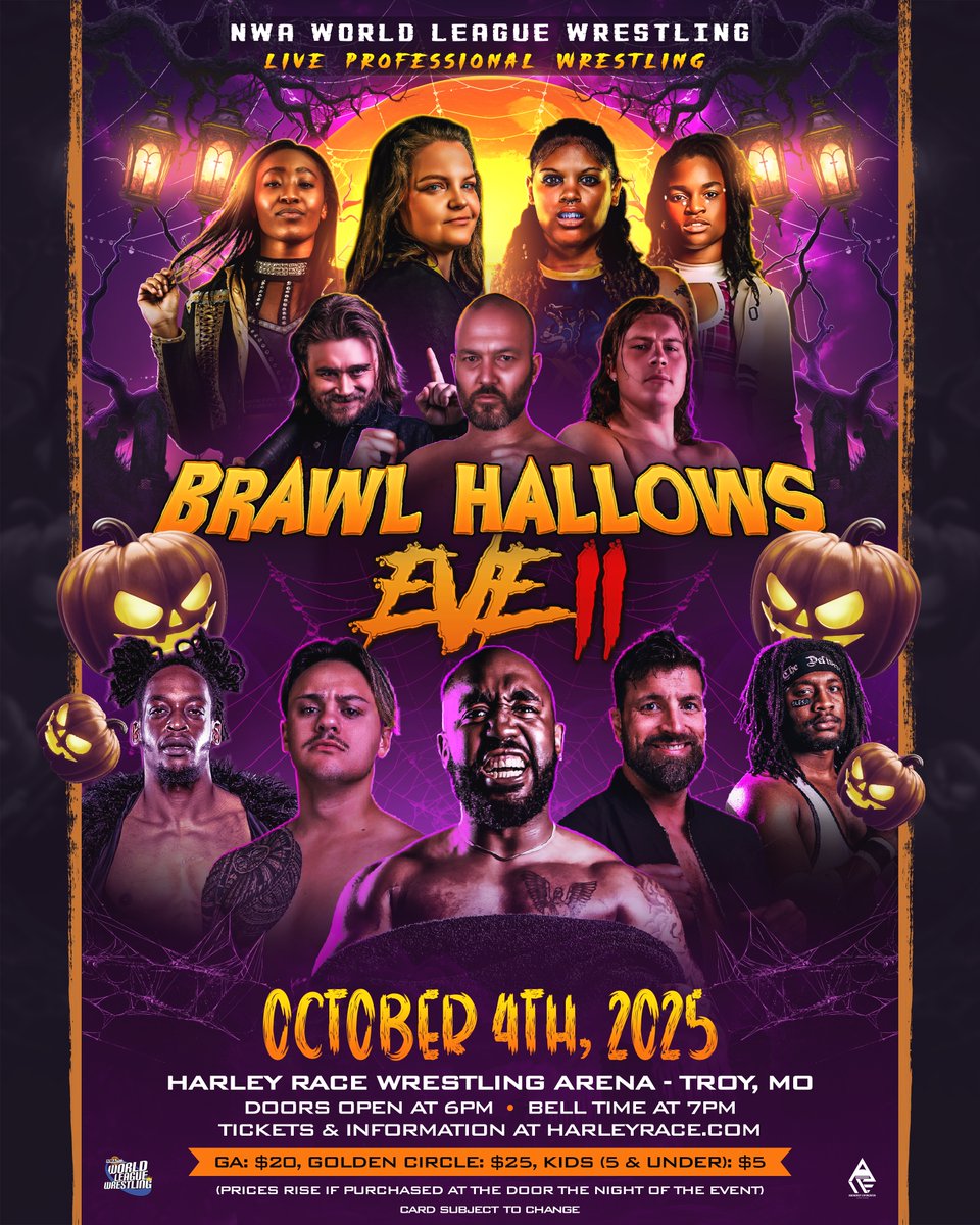 🎃 Poster Drop!
WLW: Brawl Hallows Eve II hits Troy Sat, Oct 4 at the Harley Race Wrestling Arena. Tickets on sale now → harleyrace.com/brawlhallowsev…
Doors 6 • Bell 7
#WLW #BrawlHallowsEve #ProWrestling