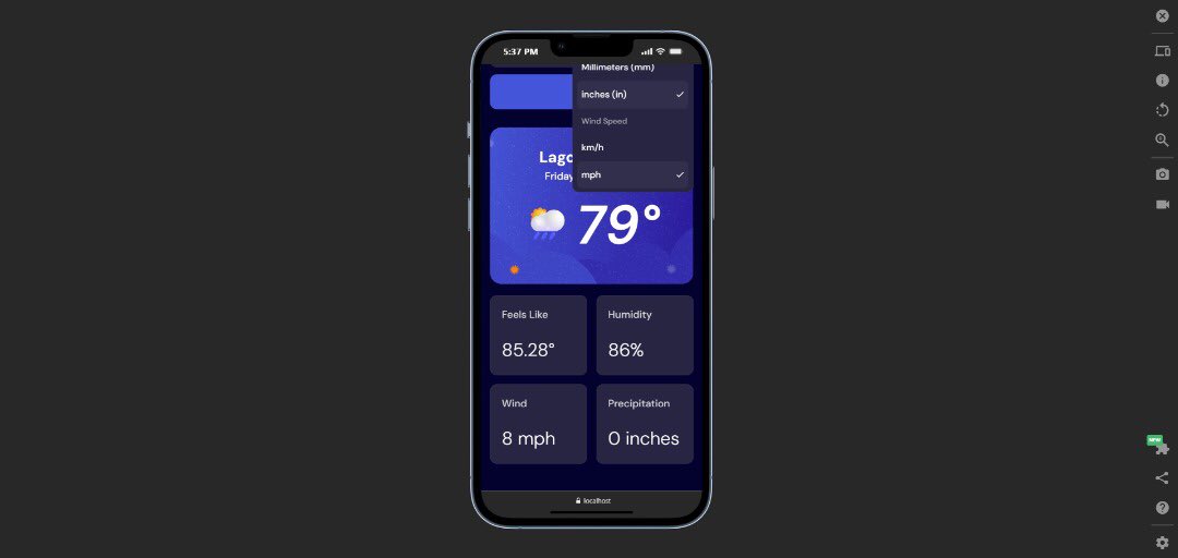 ose_simeon's tweet image. 🎯Day 4 on #FM30Hackathon 🚀
I was able to display other weather conditions such as humidity and wind speed and also implement the unit toggle from metric to imperial units

#FM30Hackathon #WebDevelopment