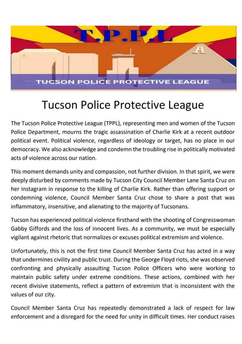 CNylanderKVOA's tweet photo. Here is a statement from the Tucson Police Protective League @KVOA https://t.co/9SJ4c33jOy