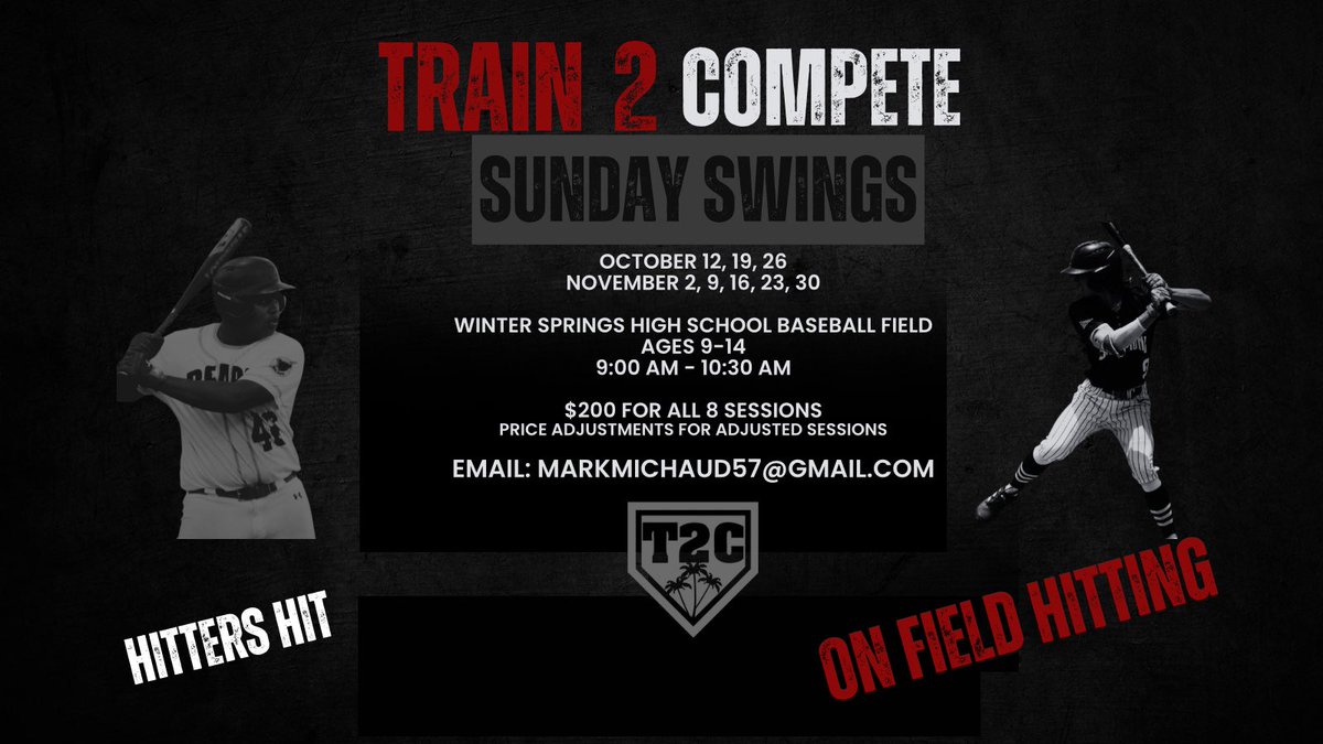 Add to your cage work.  

8 Sundays - options if you can't make all 8.

On Field Hitting, cage work, and more at Winter Springs High School.