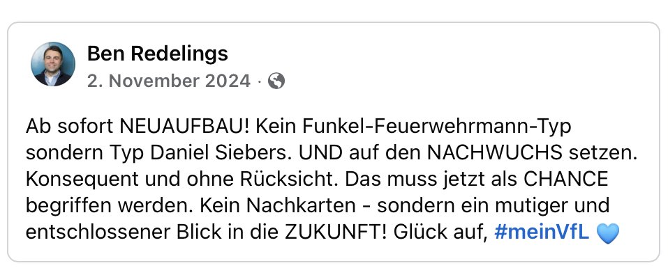 Ich könnte kotzen. Fast vor einem Jahr standen wir genau an dieser Stelle. Damals noch in der ersten Liga. Ein ganzes Jahr verschenkt - und Kohle ohne Ende verbrannt. Verein für Leidensfähige. Aber irgendwann ist auch einmal gut, #meinVfL!  💙