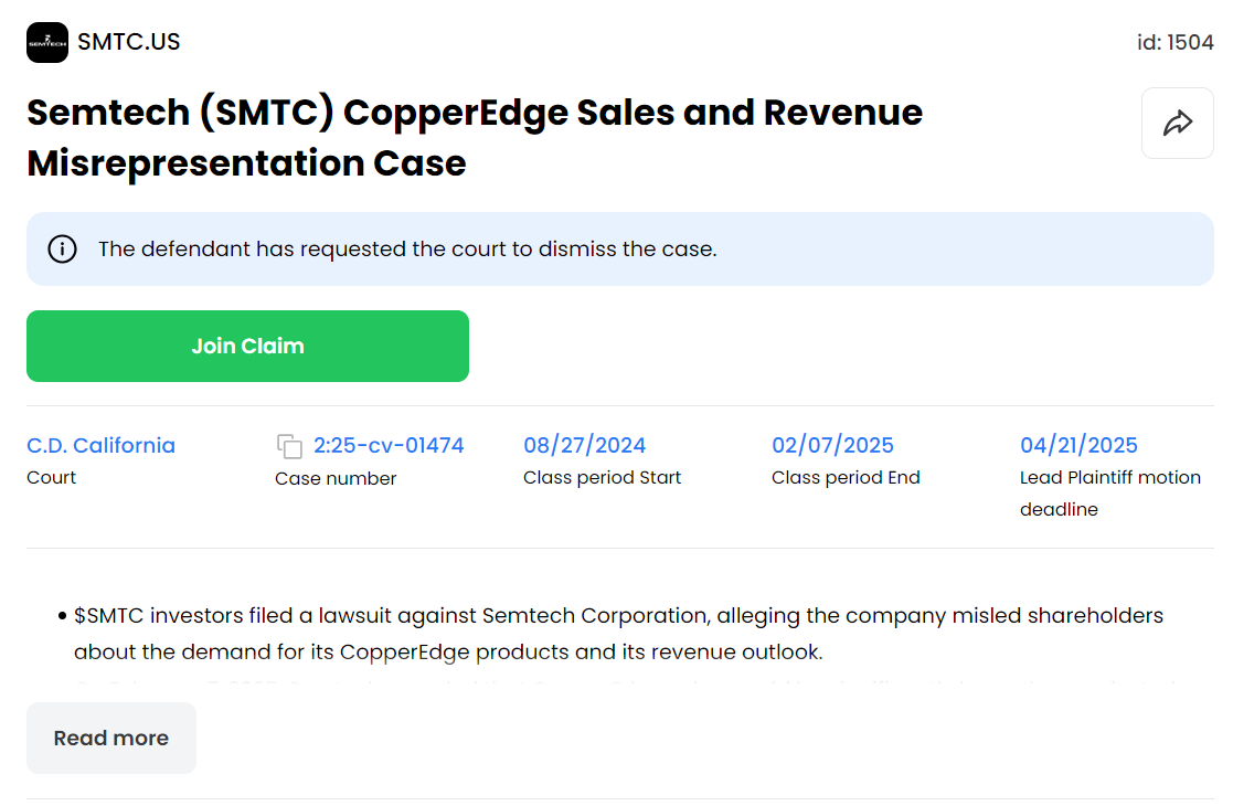 11thestate's tweet image. Before jumping on the $SMTC hype, here’s something to keep in mind:  

A few months ago, investors filed a lawsuit against #Semtech over financial concerns.  

The good news? The case is still ongoing, and nothing has been proven.  

Just something to keep in mind before making a…
