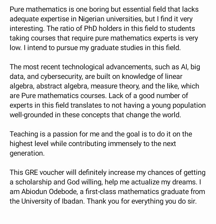 <a href="/AskMichaelTaiwo/">Michael Taiwo</a> <a href="/MtScholarships/">Michael Taiwo Annual Scholarships</a> Unique ID - 450506