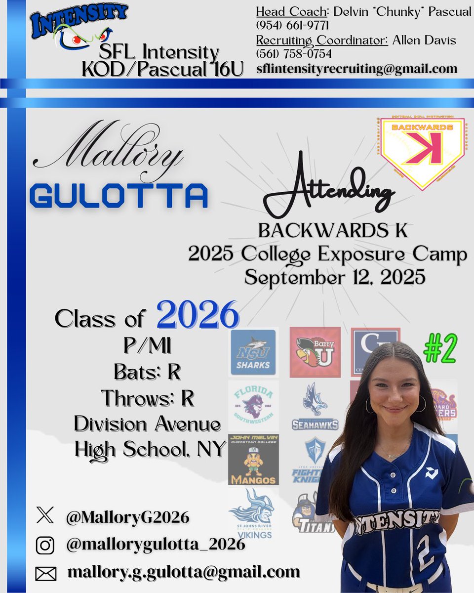 SFLIntensityKOD's tweet photo. We want to wish @MalloryG2026 luck as she attends the @BackwardsKJax college exposure camp https://t.co/sWn2Gx2csF