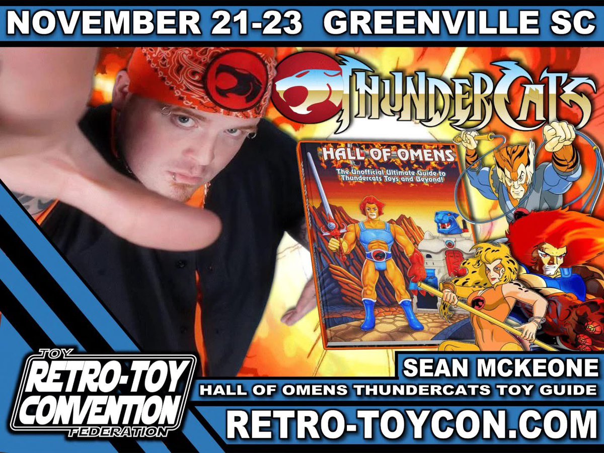 Excited to be a guest at Retro-Toy Con in Greenville SC, Nov 21–23! Join me for 40 years of ThunderCats with legends: Larry Kenney, Lynne Lipton &amp; Peter Newman. There will panels, cosplay, toys &amp; surprises!

#ThunderCats Hoo!

#silverhawks #tigersharks