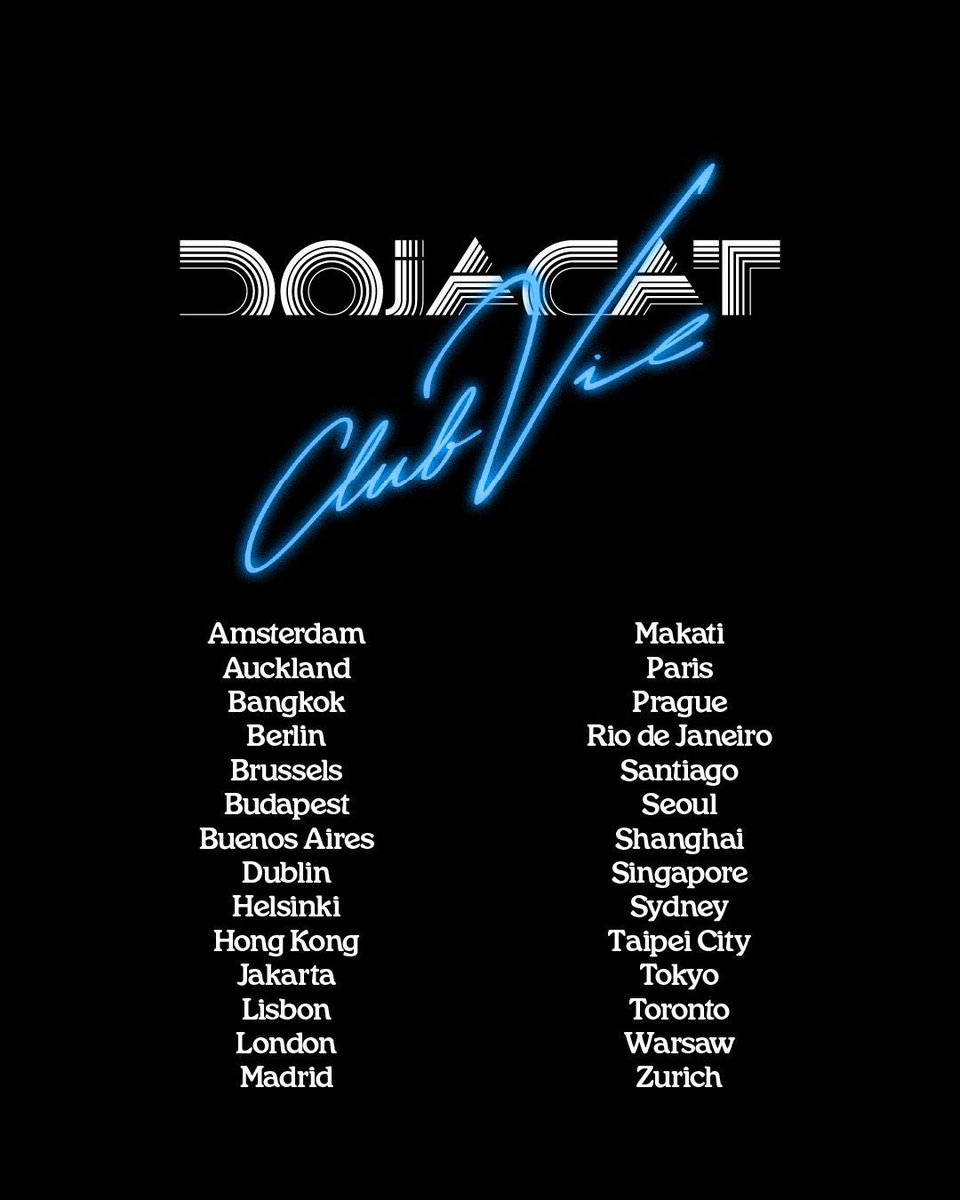PopCrave's tweet photo. Doja Cat announces cities for her album release parties:

“CLUB VIE IS COMING TO A CITY NEAR YOU” https://t.co/hAxKXlx18o