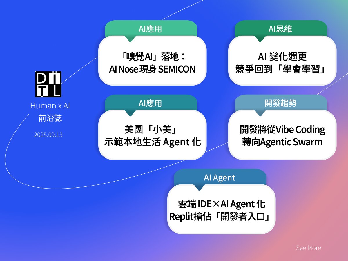 ke2211975's tweet photo. 🚨 AI Today 
AI Nose debuts at SEMICON; 1,400-unit rollout. Nasdaq+1
Hassabis: “Learning how to learn” > any single skill. AP News
Meituan’s “Xiaomei” voice agent for local services. 
Vibe coding → agentic swarm coding. Venturebeat
Replit raises $250M at $3B valuation. Reuters https://t.co/HZrp0KBBdi