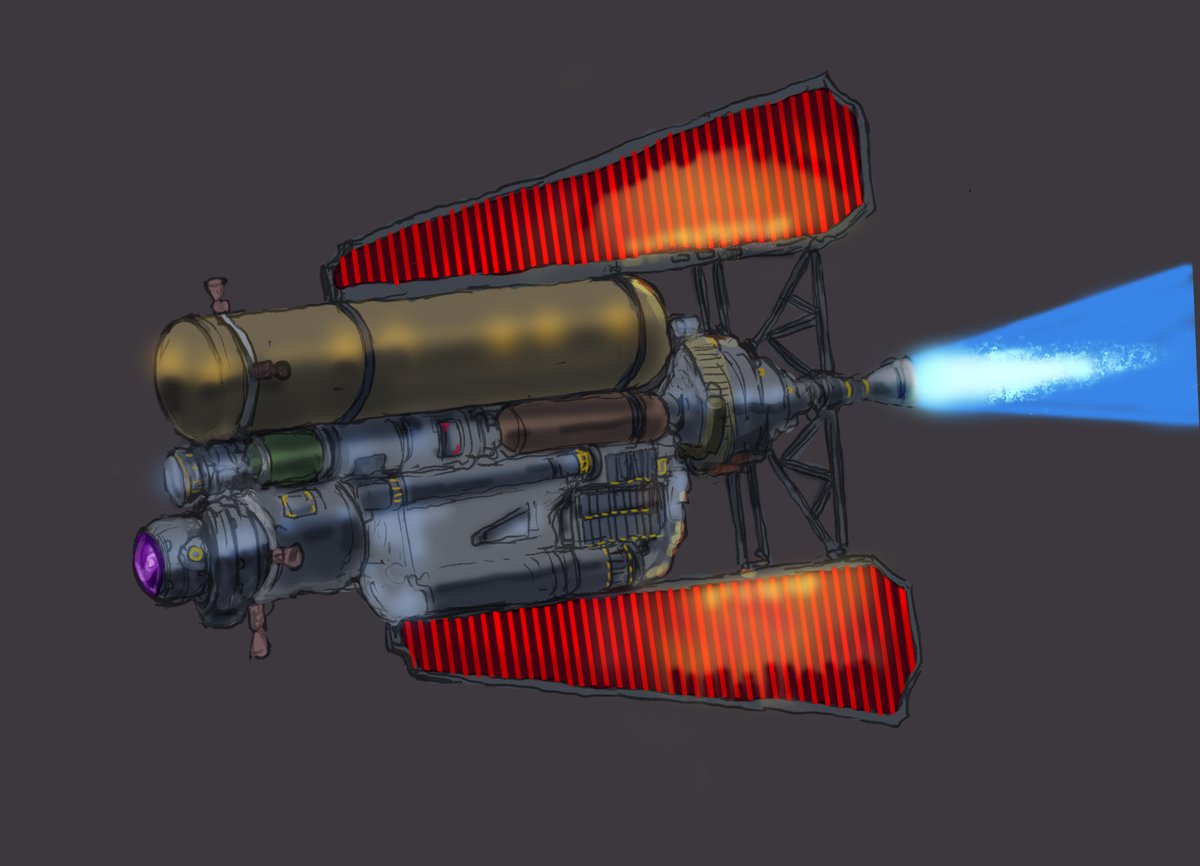 johnmustache's tweet image. #SST25 SYMMETRY 
The Coalition Laser Sloop is a nasty ship, it&apos;s got a 200MW laser aimed out of a two-meter mirror that&apos;ll burn holes in anything out to a few-thousand klicks. Cheap and plentiful in Coalition flotillas, lucky the crappy radiators overheat easy.
#spaceshiptember