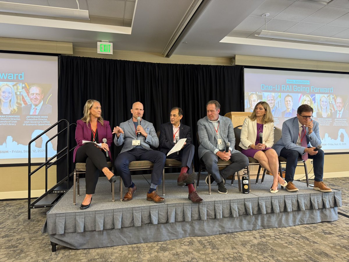 jacobandra's tweet image. Good times on the responsible AI panel at the university of Utah for their One-U Responsible AI Symposium. 

I brought the perspective of applied AI that drives business value.

Other panelists brought perspectives from academia, government, and more. 

#AI #artificalintelligence