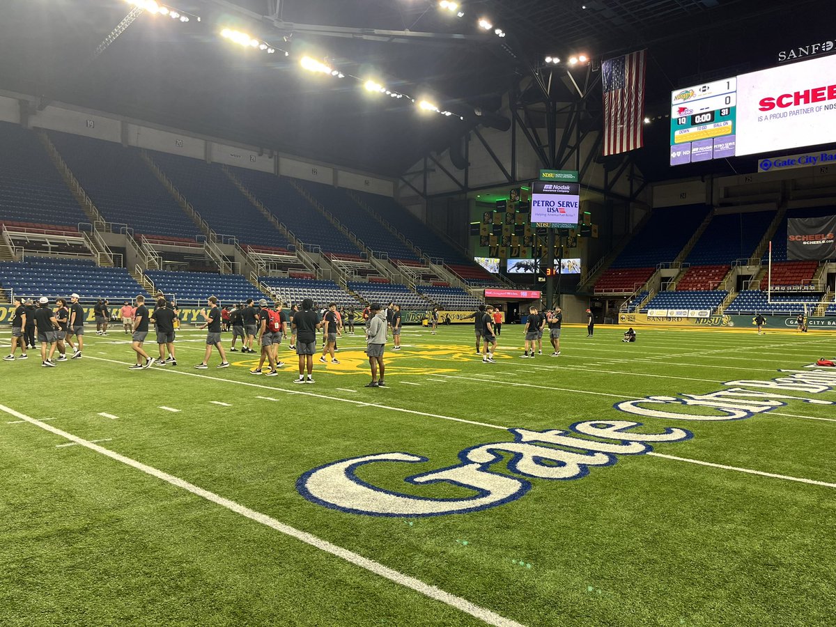 SEMOfootball's tweet photo. Redhawks are in North Dakota for Saturday’s matchup with #1 North Dakota State. Getting a feel for the Fargodome. https://t.co/IE9DdsnoA2