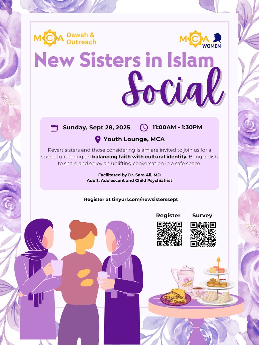 MCABayArea's tweet photo. New Sisters in Islam Social: Balancing Faith &amp; Cultural Identity w/ Dr. Sara Ali, MD
💬 Uplifting convos, sisterly support &amp; safe space
📅 Sun, Sept 28 | 11 AM – 1:30 PM
📍 MCA Youth Lounge
🔗Register at https://t.co/Ynsx2rbD4h 

#RevertSupport #NewMuslims #MuslimSisters https://t.co/3Y9j1FUYSb