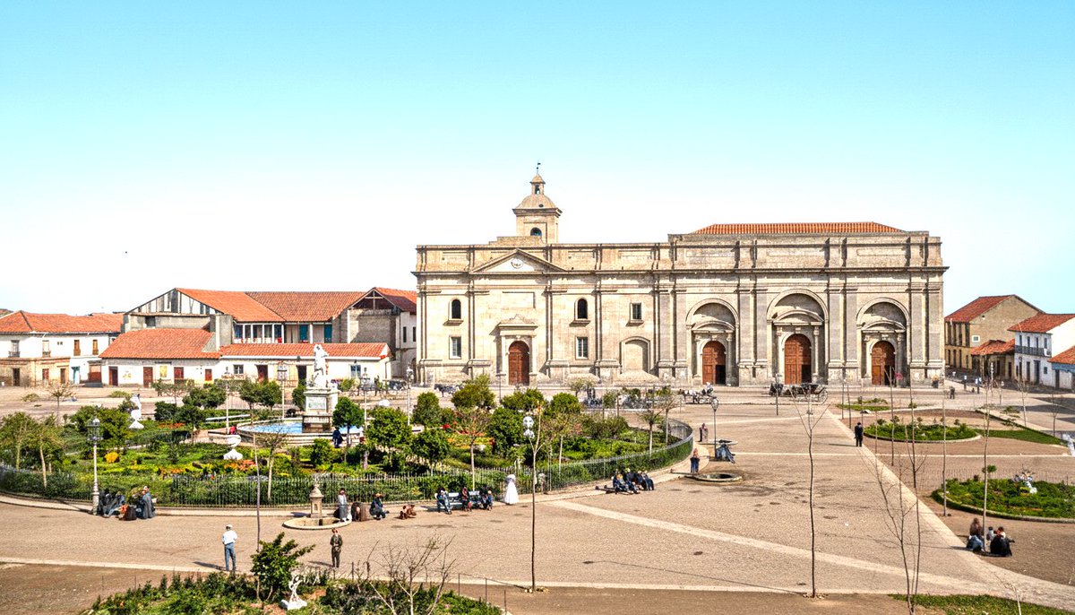 Vista hacia Plaza de Armas y Catedral de Santiago, año 1864.
#Chile
