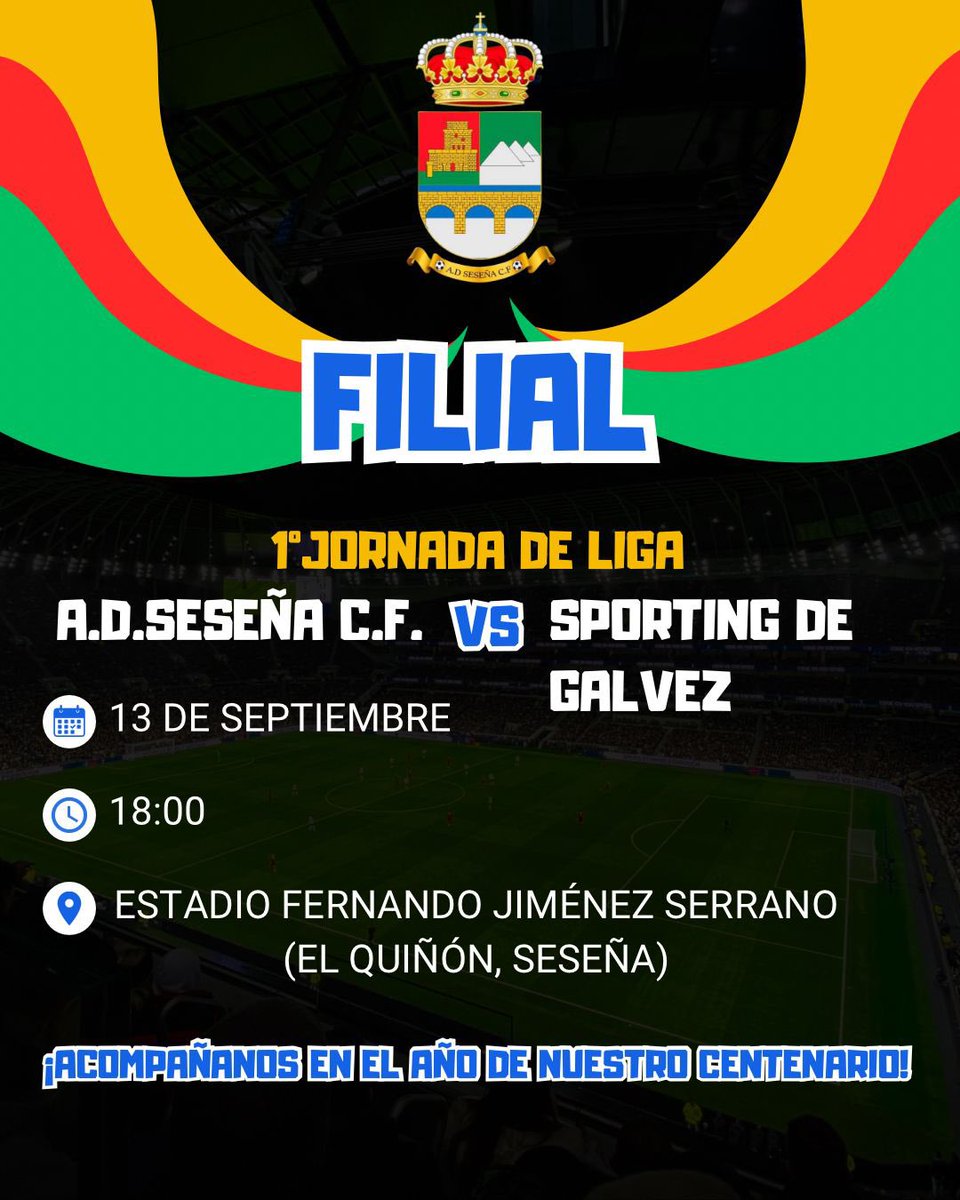 🏆 Debut en Liga | Senior B 🔴🟡

Mañana sábado, nuestro Senior B arranca la temporada en el Fernando Jiménez Serrano.

📍 Estadio Fernando Jiménez Serrano
🗓️ 13/09 ⏰ 18:00h

¡Os esperamos para apoyar al equipo en su estreno! 🙌
#ADSeseñaCF #RojoYAmarillo #SeniorB