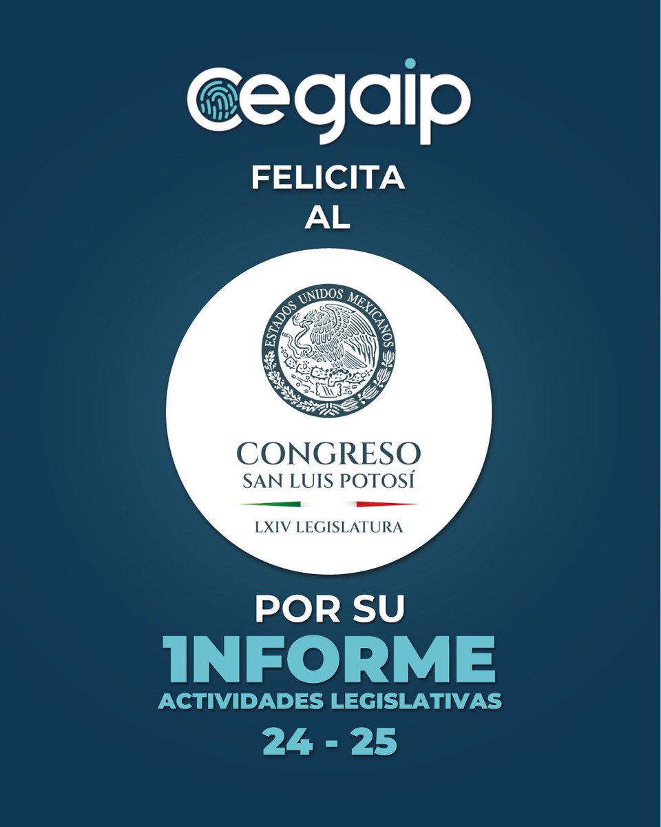 🎉 La CEGAIP felicita al Congreso del Estado por su Informe de Actividades Legislativas 2024–2025.

📢 La #RendiciónDeCuentas es pilar de la #Transparencia y la vida democrática.