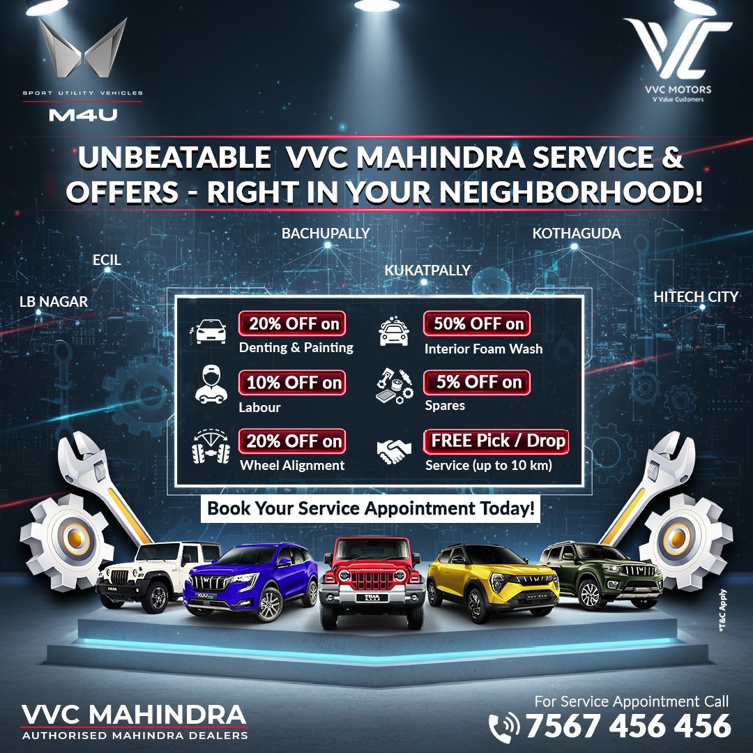 vvc_mahindra's tweet image. Your Mahindra deserves the best care, and #VVCMahindra is here to make it easier than ever. Your service experience just got a whole lot better.

Call us: 7567456456

#MahindraService #MahindraSUV #MahindraCarService #MahindraAuthorisedService #CarCare #MahindraServiceOffers
