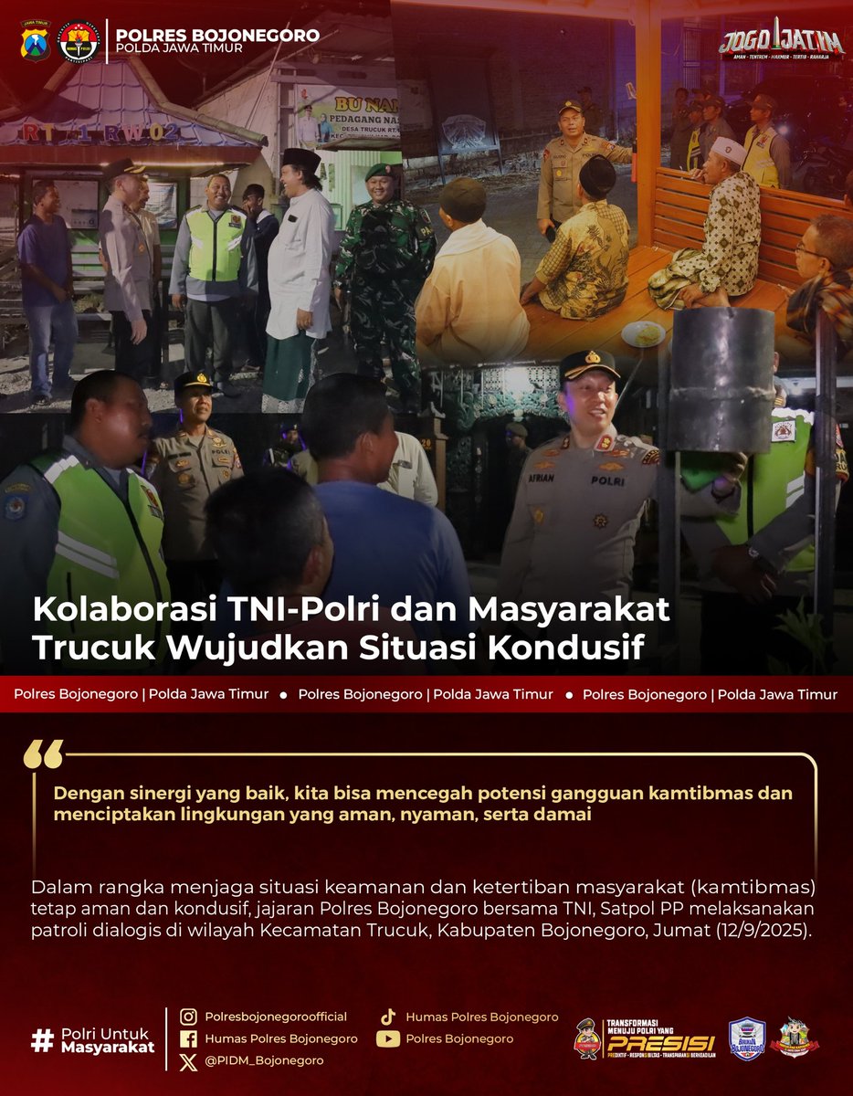 Kolaborasi TNI-Polri dan Masyarakat Trucuk Wujudkan Situasi Kondusif

@divisihumaspolri
<a href="/spripim/">spripim_kepri</a>.polri
@humaspoldajatim
<a href="/gegana_id/">GelisahGalauMerana</a>

#netralitaspolri
#PresisiUntukIndonesia
#HumanisTegakkanHukum
#PolresBojonegoro
#PoldaJawaTimur