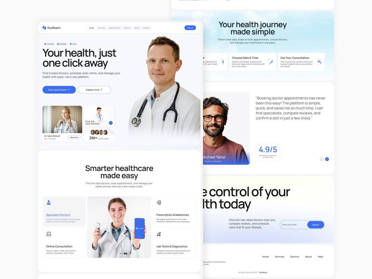 jishad488's tweet image. Introducing latest full landing page design!
A clean &amp;amp; modern online doctor booking website that makes healthcare simple, fast, and stress-free.

See full view : dribbble.com/shots/26519657…

#UIUX #WebDesign #HealthcareTech #ProductDesign #UXDesign #Dribbble