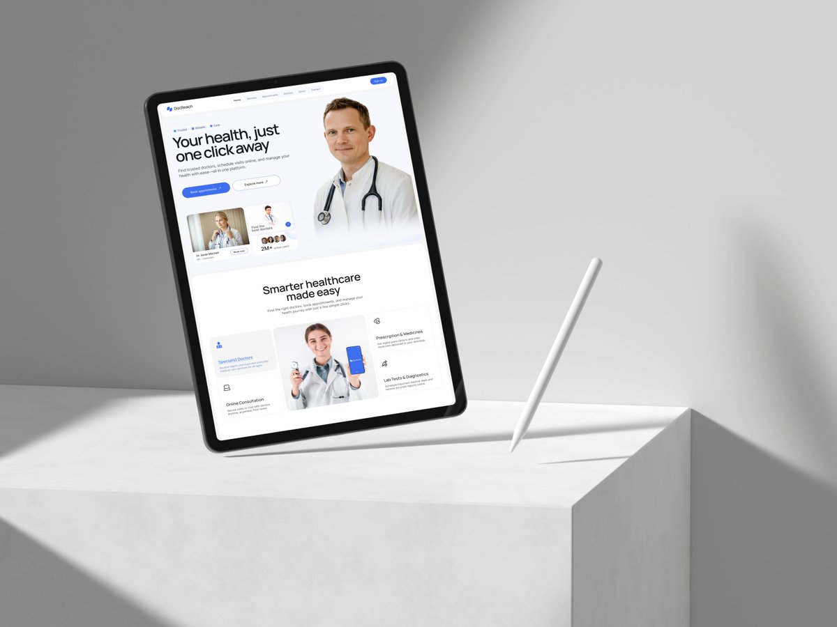 jishad488's tweet image. Introducing latest full landing page design!
A clean &amp;amp; modern online doctor booking website that makes healthcare simple, fast, and stress-free.

See full view : dribbble.com/shots/26519657…

#UIUX #WebDesign #HealthcareTech #ProductDesign #UXDesign #Dribbble