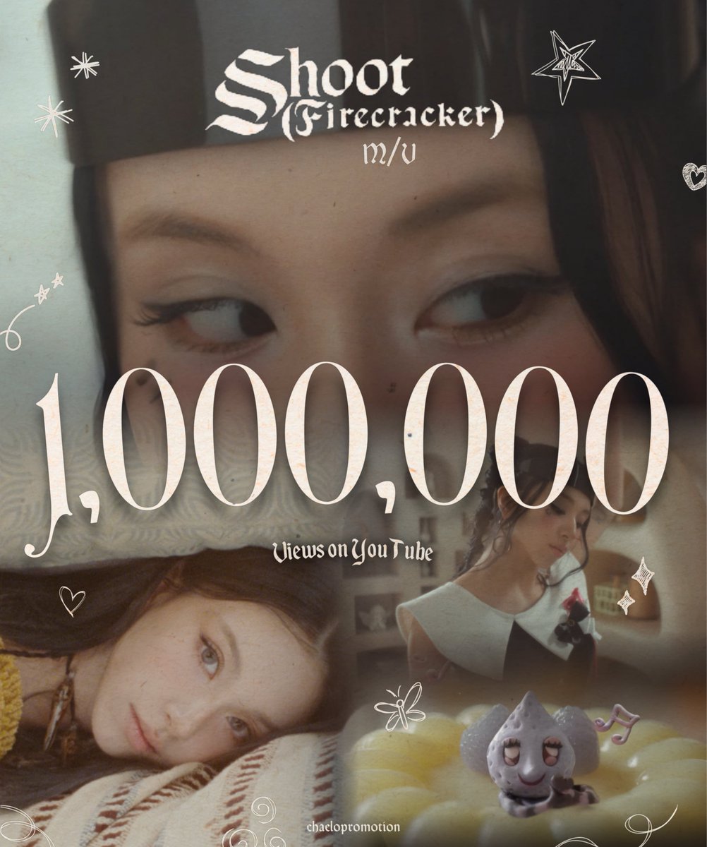 CHAEYOUNG "SHOOT (Firecracker)" M/V has surpassed 1 MILLION views on YouTube! 🎉

#채영 #CHAEYOUNG #チェヨン #彩
#LIL_FANTASY_vol1 #SHOOT #Firecracker
#TWICE #트와이스 <a href="/JYPETWICE/">TWICE</a>