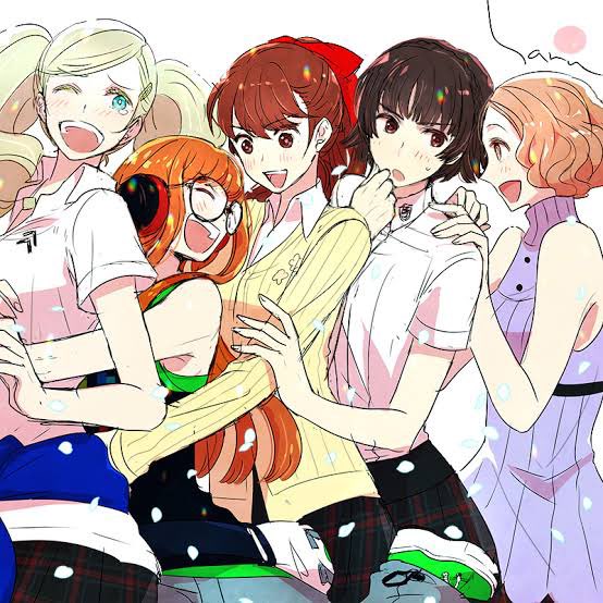 Hi we’re the Phantom Thief Girls!

Ann Takamaki, Makoto Nijama, Futaba Sakura, Haru Okumura, Kasumi &amp; Sumire Yoshizawa!

Code Names (Only the Phantom Thieves use these names!)

Ann - Panther
Makoto - Queen
Futaba - Oracle
Haru - Noir
Kasumi - Faith 
Sumire - Violet

Ships: Chem!