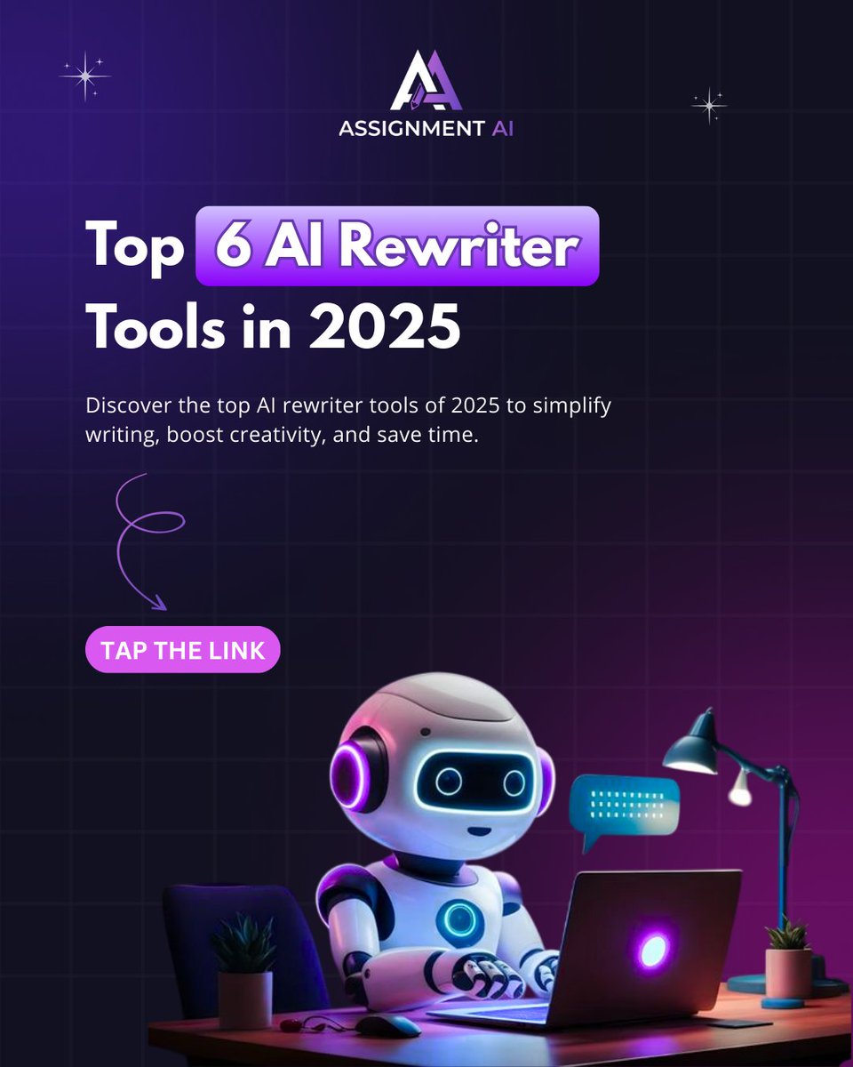 AssignmentGptAI's tweet image. Top 6 AI Rewriter Tools in 2025!
.
Smarter, faster & plagiarism-free writing for students, bloggers & creators. 📝✨
.
Stay ahead with AI & boost your productivity.
.
🔗instagram.com/p/DOgQEGfAdLn/…
#AIRewriterTools #BestAITools2025 #AIWriting #AssignmentGPT #FutureOfWriting